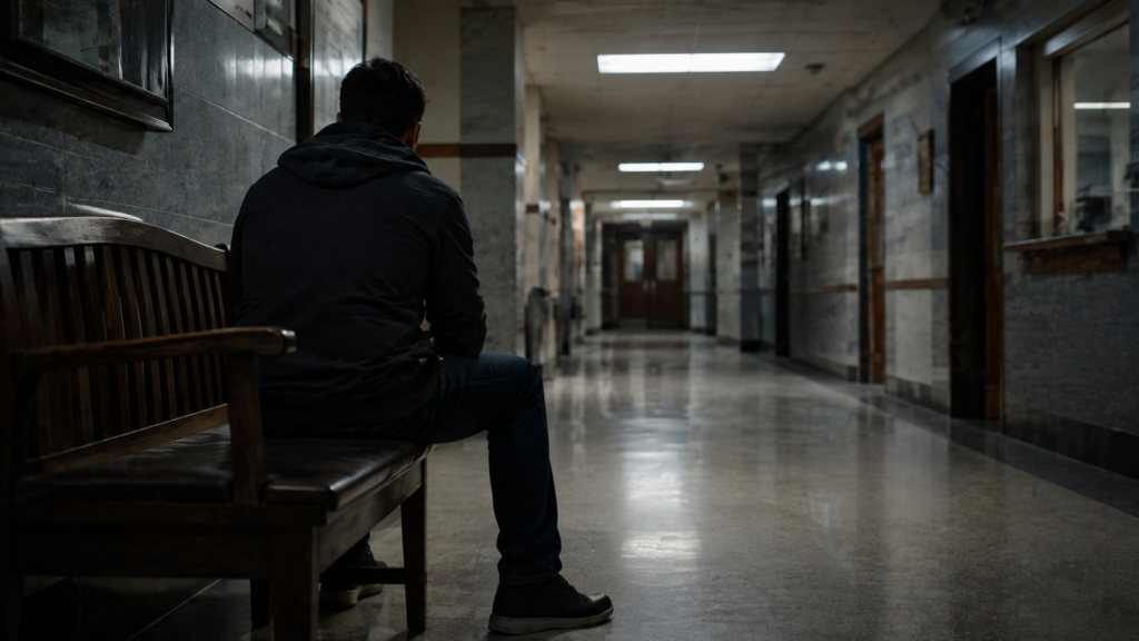 Solitary Figure in a Quiet Corridor